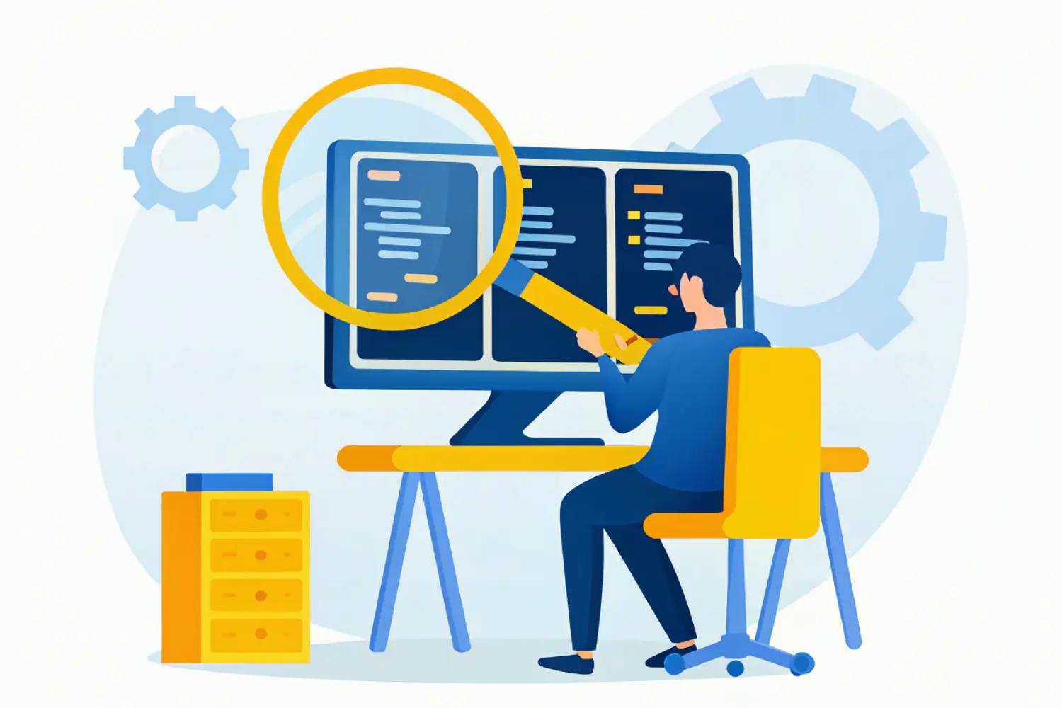 Examining code on computer illustration